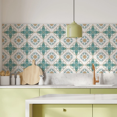Pegatinas para Azulejos Mandala Floral Estilo Marroquí Vintage Impermeable PVC Autoadhesivo Vinilos de Pared Para Cocina Baño Hogar