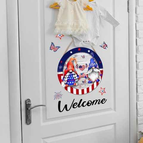 Unabhängigkeitstag Wichtel Wandtattoo Welcome Türaufkleber PVC Patriotisch Rot Weiß Blau Stern Schmetterling Feuerwerk Home Deko