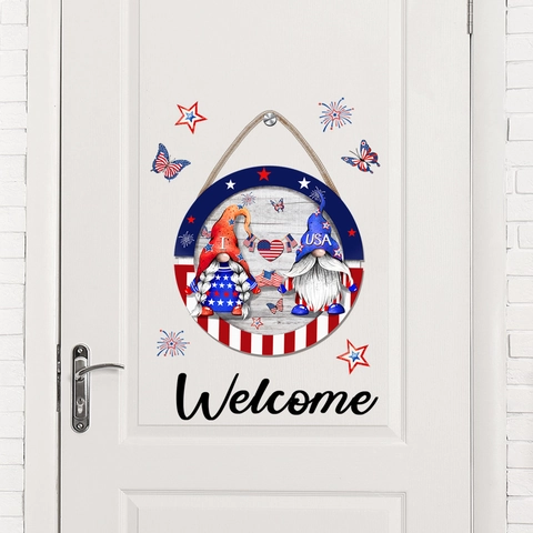 Unabhängigkeitstag Wichtel Wandtattoo Welcome Türaufkleber PVC Patriotisch Rot Weiß Blau Stern Schmetterling Feuerwerk Home Deko