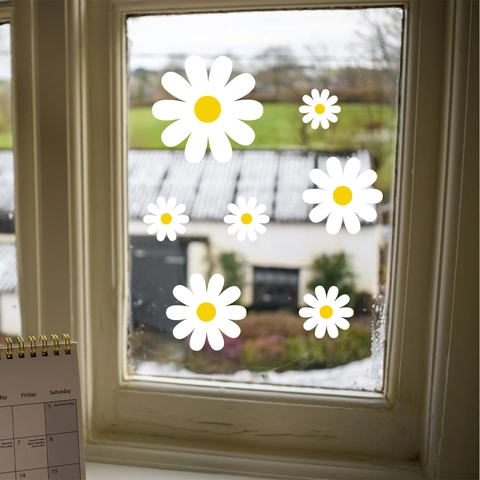 Adhesivos de Ventana Margarita PVC Adhesión Estática Calcomanías de Vidrio Patrón Floral Minimalista Decoración de Hogar Película de Ventana