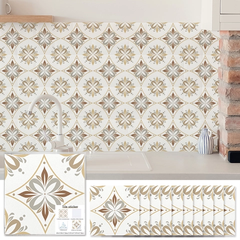 Vintage PVC Impermeable Pegatinas de Azulejos Autoadhesivas Retro Geométrico Floral Calcomanías de Pared para Cocina Baño Hogar
