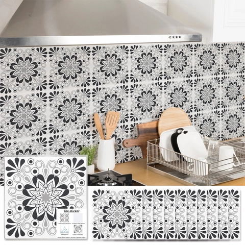 Pegatinas De Azulejos Mandala PVC Impermeable Autoadhesivo Calcomanías De Pared Geométricas Para Cocina Baño Vintage Francés