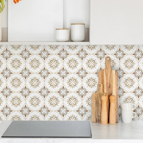 Pegatinas de Azulejos de Mandala Retro Francés para Cocina Baño Impermeable Autoadhesivo de Pared de PVC Vintage