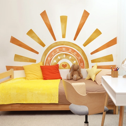 Große Boho Sonne Regenbogen Herz Wandaufkleber Für Kinderzimmer Schlafzimmer Wohnkultur PVC Selbstklebende Wandtattoos