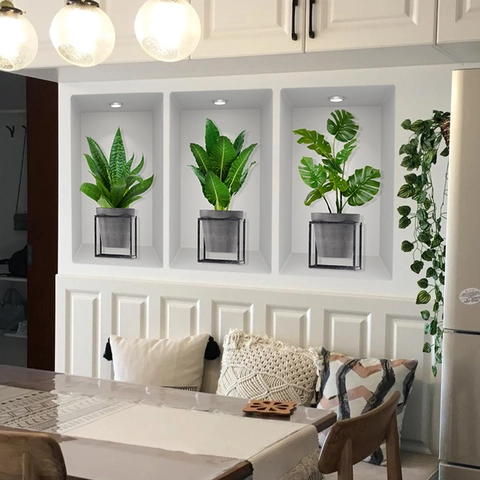 3D Adesivi Murali Piante Verdi in Vaso Stile Nordico PVC Decalcomanie Autoadesive Per Soggiorno Camera Da Letto Decorazione