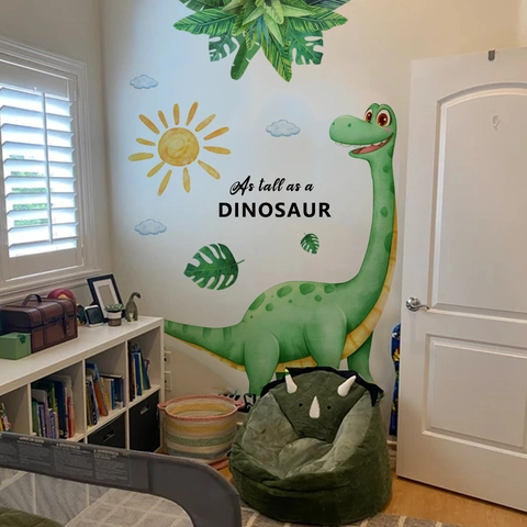Adesivi Murali Dinosauro Cartone Animato Sole Piante PVC Autoadesivo Decorazione Cameretta Bambini