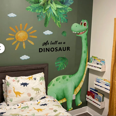 Large Watercolor Cartoon Dinosaur Wall Stickers PVC Animal Sun Cloud Decals For Kids Room Nursery Playroom Home Decoration