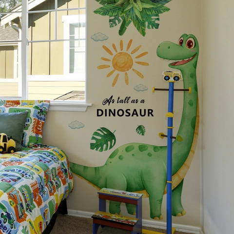 Adesivi Murali Dinosauro Cartone Animato Sole Piante PVC Autoadesivo Decorazione Cameretta Bambini