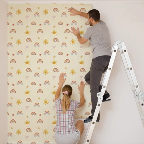 Cartoon Rainbow Sun Clouds Star Wall Sticker Waterproof Self Adhesive Wallpaper For Kids Room Nursery Bedroom Home Decor
