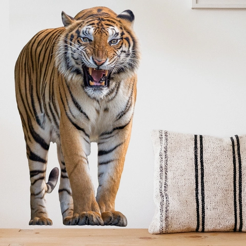3D Realistisch Brüllender Tiger Wandaufkleber PVC Wasserdicht Abnehmbar Tier Wandtattoo Für Wohnzimmer Schlafzimmer Deko