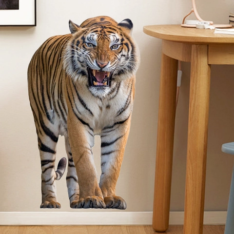 3D Realistisch Brüllender Tiger Wandaufkleber PVC Wasserdicht Abnehmbar Tier Wandtattoo Für Wohnzimmer Schlafzimmer Deko