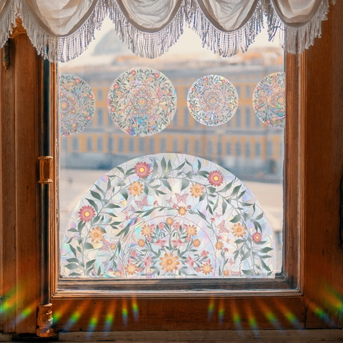 Rainbow Prism Window Cling Mandala Flower Static Cling Decal Suncatcher Glass Sticker For Home Decor Non Adhesive