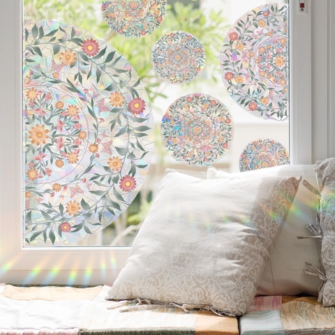 Rainbow Prism Window Cling Mandala Flower Static Cling Decal Suncatcher Glass Sticker For Home Decor Non Adhesive