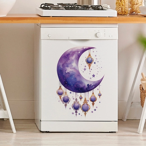 Adesivo Murale Luna E Stelle Acquerello Viola PVC Decoro Artistico Da Sogno Per Camera Da Letto