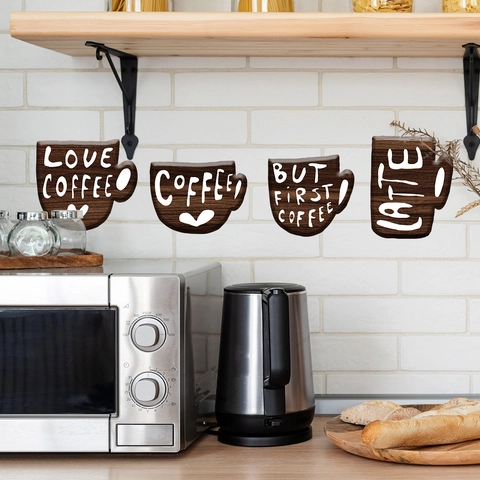 Creative Coffee Cup Wall Stickers PVC Wood Grain Lettering Latte Love Coffee Decals For Kitchen Cafe Bar Home Decor