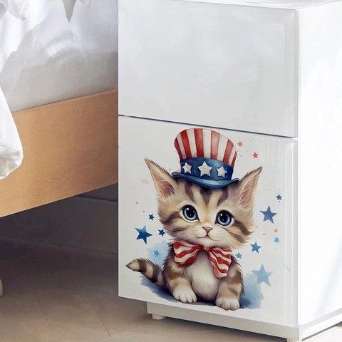 Cartoon Independence Day Animal Wall Stickers PVC American Flag Star Pattern Cat Dog Fridge Decals For Home Kitchen Decor