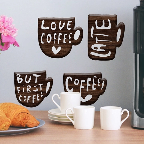 Creative Coffee Cup Wall Stickers PVC Wood Grain Lettering Latte Love Coffee Decals For Kitchen Cafe Bar Home Decor