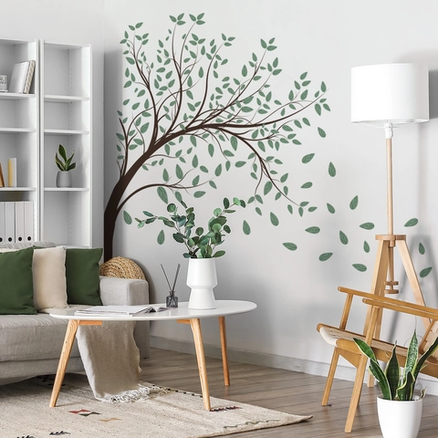 Grote Groene Bladeren Boom Muurstickers Met 3D Vlinder DIY Verwijderbare Vinyl Muurschildering Sticker Voor Woonkamer Slaapkamer