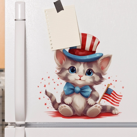 Cartoon Independence Day Animal Wall Stickers PVC American Flag Star Pattern Cat Dog Fridge Decals For Home Kitchen Decor