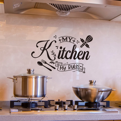 Sticker Mural De Cuisine PVC Amovible Autocollant Citation My Kitchen My Rules Motif Ustensiles Décor De Salle À Manger