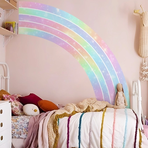 Rainbow Wall Stickers Starry PVC Self Adhesive Decals For Kids Nursery Girl Bedroom Nordic Style Home Decor