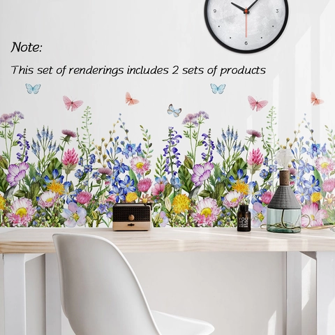 Pegatinas de Pared de Flores y Mariposas en Acuarela PVC Autoadhesivas Calcomanías de Pared Florales para Hogar Sala Dormitorio
