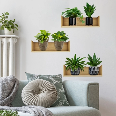 Pegatinas de Pared de Estante de Planta Verde de Simulación PVC Autoadhesivas Impermeables Calcomanías Para Sala Dormitorio