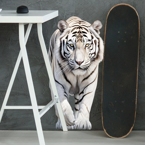 Autocollant Mural Tigre Blanc Réaliste PVC Imperméable Auto-adhésif Décoration Pour Salon Chambre Enfant
