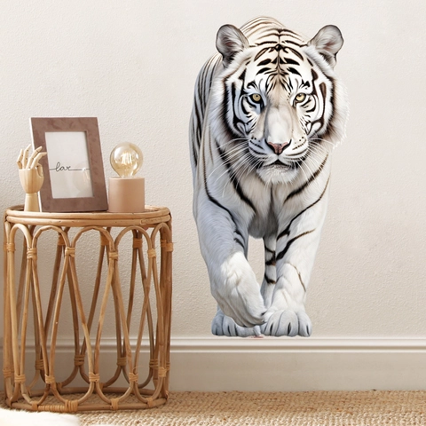 Autocollant Mural Tigre Blanc Réaliste PVC Imperméable Auto-adhésif Décoration Pour Salon Chambre Enfant