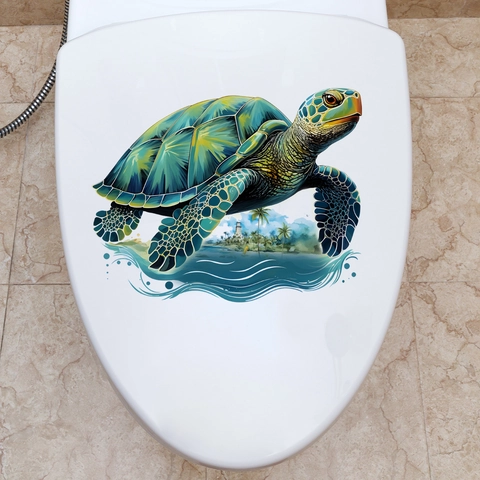 Autocollant Couvercle De Toilette Tortue Marine Colorée PVC Imperméable Auto-Adhésif Thème Océan Décoration De Salle De Bain