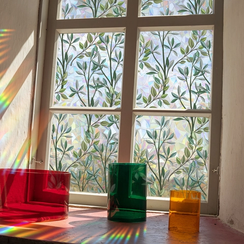 Regenbogen Prisma Fensterfolie Retro Grüne Pflanzenranke Buntglas Aufkleber Sichtschutz Dekorative Sonnenschutz Haftung Für Haus Büro