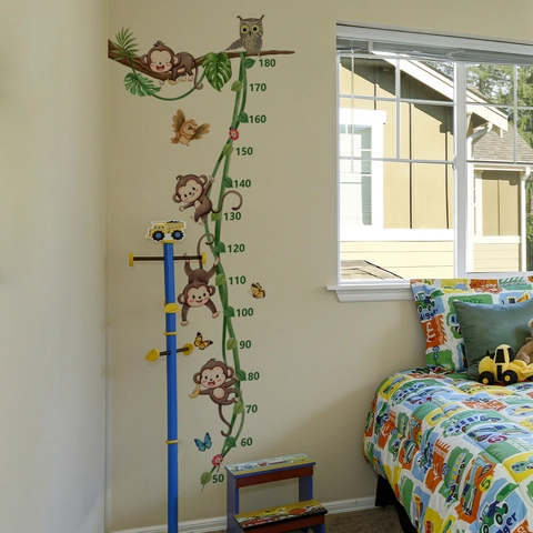 Cartoon Monkey Vine Growth Chart Height Measurement Wall Sticker For Kids Room Nursery Removable PVC Decorative Wall Decals
