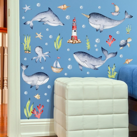 Leuchtende Ozean Wal Wandaufkleber Glow In The Dark Meerestiere Aufkleber Für Kinderzimmer Deko PVC Selbstklebend