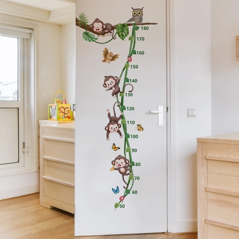 Cartoon Monkey Vine Growth Chart Height Measurement Wall Sticker For Kids Room Nursery Removable PVC Decorative Wall Decals