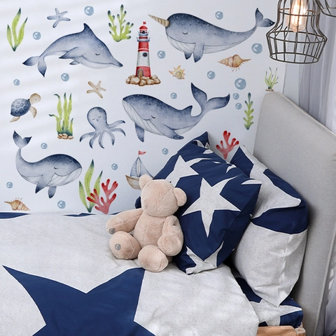 Autocollants Muraux Lumineux Animaux Marins Baleine PVC Auto-Adhésif Pour Décoration De Chambre D'Enfants Imperméable