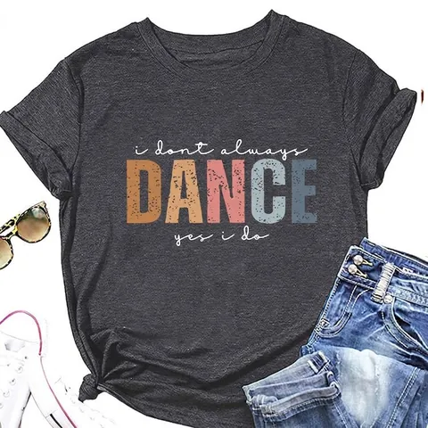T-Shirt Donna Maniche Corte Girocollo Misto Cotone Stampa Slogan Casual Ampio Tee Grafico Tema Danza Top Estivo