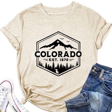 Γυναικείο Colorado Est 1876 T-Shirt με Γραφικό Μείγμα Βαμβακιού Στρογγυλή Λαιμόκοψη Κοντό Μανίκι Casual Vintage Outdoor Χαλαρή Εφαρμογή Τοπ