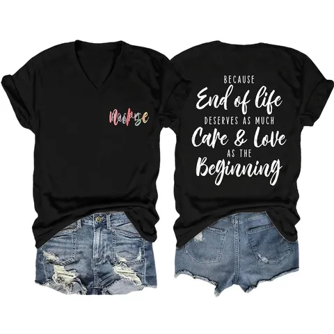 Maglietta Da Donna Con Scollo A V Manica Corta Misto Cotone Stampa Hospice Citazione Ispiratrice Top Casual Vestibilità Ampia
