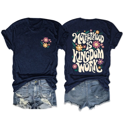 Maglietta Donna Casual in Misto Cotone Girocollo Manica Corta Stampa Motherhood Vintage Floreale Grafica Estate Top Largo