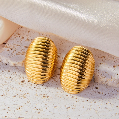 Vintage Minimalistische Titanstahl Oval Ohrstecker Mit Gerippter Textur Gold Silber Geometrischer Ohrschmuck Für Damen Party
