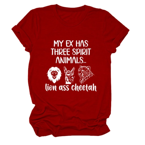 My Ex Has Three Spirit Animals Χιουμοριστικό Γραφικό Τύπωμα Γυναικείο T-Shirt Με Στρογγυλή Λαιμόκοψη Κοντό Μανίκι