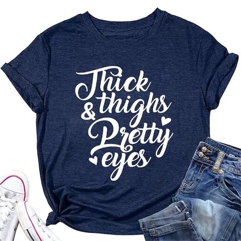 Casual Dames T-Shirt met Ronde Hals Korte Mouw Katoenmix Slogan Print Losse Pasvorm Zomer Comfortabele Top