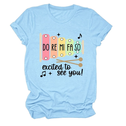 Damen Casual Baumwollmischung Rundhals T-Shirt Kurzarm Lockerer Schnitt Musik Xylophon Grafik Druck Tee Top