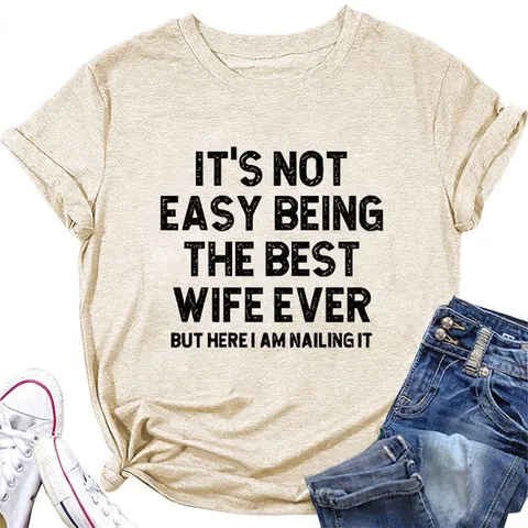 T-Shirt Donna Misto Cotone Girocollo Manica Corta Casual Allentato Divertente Best Wife Ever Slogan Top Grafico Retro
