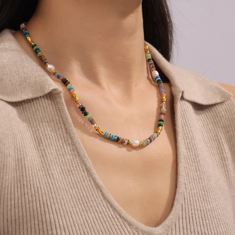 Collana E Bracciale Di Perle In Pietra Naturale Bohémien Perle D'acqua Dolce Acciaio Inossidabile Gioielli Estivi Da Donna