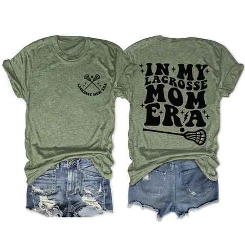 Maglietta Donna Lacrosse Mom Era Manica Corta Girocollo Casual Misto Cotone Sportivo Grafica Tee