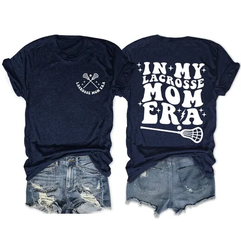 Maglietta Donna Lacrosse Mom Era Manica Corta Girocollo Casual Misto Cotone Sportivo Grafica Tee