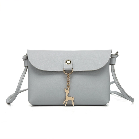 Mini Borsa a Tracolla da Donna in Pelle PU Semplice Borsa Quadrata con Patta e Pendaglio a Cervo Dorato Piccola Borsa per Cellulare
