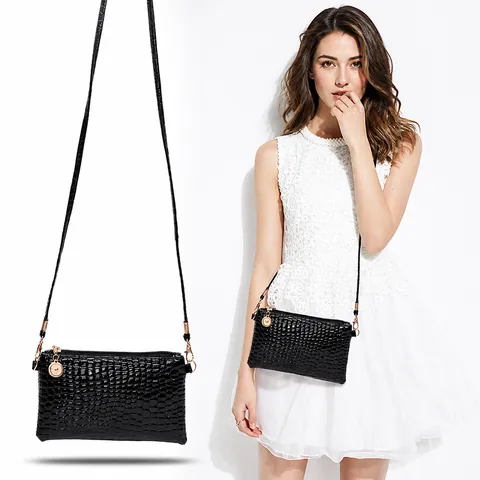 Dames Crossbodytas met Krokodillenpatroon van PU-Leer Mode Kleine Schoudertas Mini Telefoontas met Gouden Rits