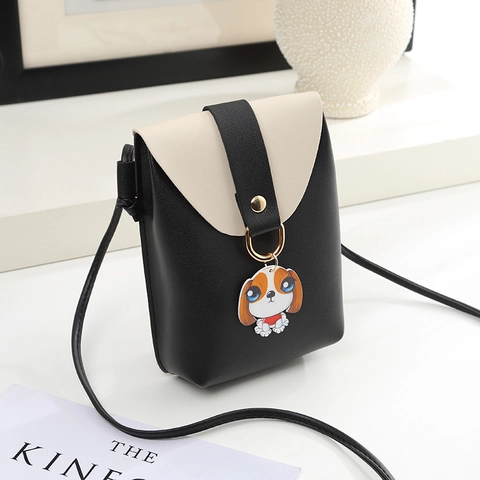 Damen Süße Cartoon Hund Mini Crossbody Handytasche PU Leder Kontrastfarbe Kleine Umhängetasche Für Mädchen Reisen Shopping